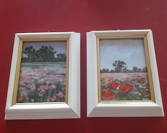 Porsgrund porcelain art tiles framed wall art set of 2 poppies flower meadow