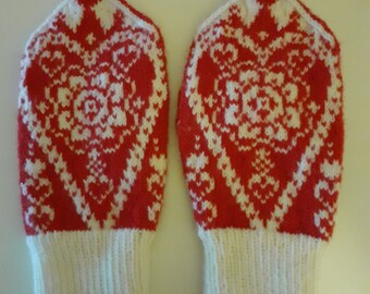 Norwegian wool mittens folkart handmade alpaca wool womens size L/XL BRAND NEW