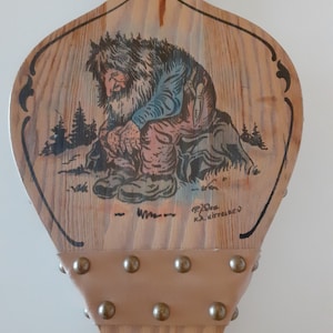 Norwegian firepit blower wooden troll painted handmade folk art Norway