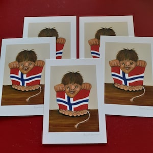 Grußkarten Troll Norwegen signiert Norwegische Volkskunst 10er Set