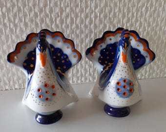Vintage Lomonosov LFZ Porcelain Salt and Pepper Shakers, Ceramic Turkey, Collectible, Vintage LFZ Figurine, Porcelain Turkey, Made In USSR