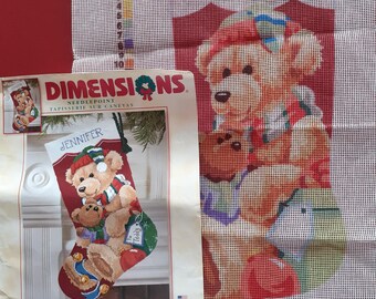 Dimensions needlepoint Gift for Teddy stocking embroidery kit Christmas canvas RARE