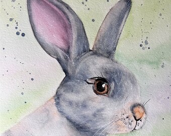 Bunny Watercolor Painting, Cute Bunny Art, Animal Wall Art, Nursery Room Art, Kids Room Art, Easter Art