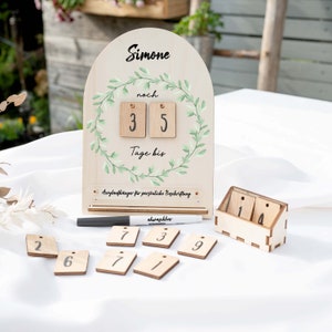 Countdown für verschiedene Anlässe, Countdowntafel, Countdownkalender, personalisiert, Motiv Kranz grün