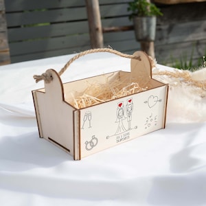 Geschenkkorb mit Holzwolle, Geschenkbox, personalisiert, Präsentkorb, Bausatz mit Motiv 06 Brautpaar / Hochzeit