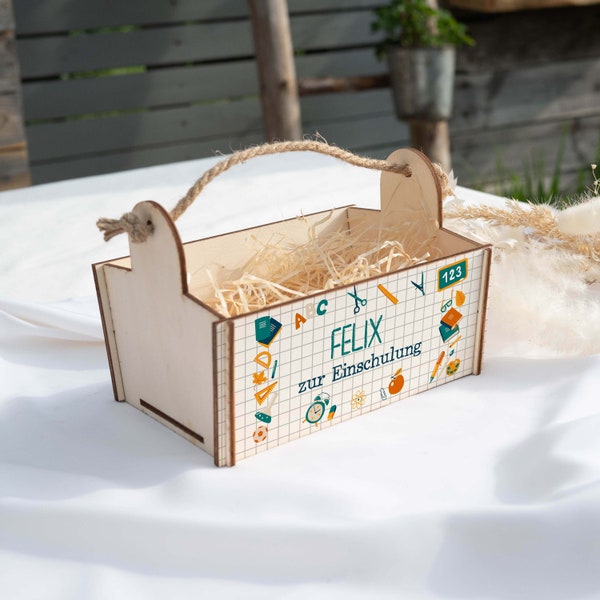 Panier cadeau avec laine de bois, coffret cadeau, personnalisé, panier cadeau, kit avec motif 18 inscription