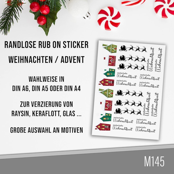 randlose Rub-on Sticker M145 Häuser Schlitten zur Dekoration von Raysin, Gips, Keraflott und anderen glatten Flächen