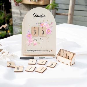 Countdown für verschiedene Anlässe, Countdowntafel, Countdownkalender, personalisiert, Motiv Blumen, mit deinem Wunschnamen personalisierbar