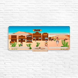 Tonie shelf - Cowboys in the Wild West - customizable - children&#39;s room shelf for Tonie figures with your desired name