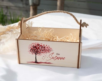 Gift basket with wood wool, gift box, personalized, gift basket, kit with motif 13 tree with hearts