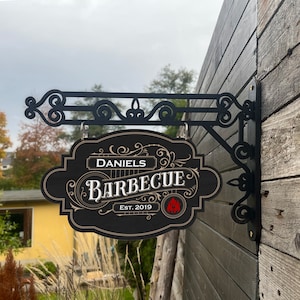 Vintage wooden sign Barbecue with wall mount - personalizable with name