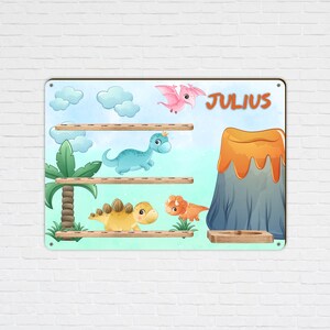 Tonieregal XL - Dinos and volcano - customizable - children&#39;s room shelf for Tonie figures / Tonies