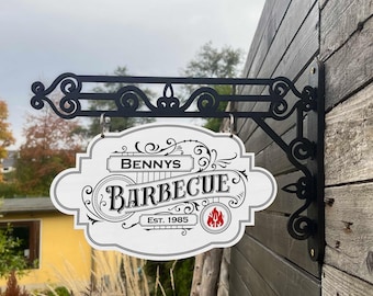 Vintage wooden sign Barbecue with wall mount - personalizable with name