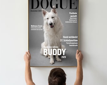 Spersonalizowany plakat z psem | Okładka magazynu Dogue | Plakat ze zdjęciem psa | Spersonalizowany portret zwierzaka | Prezent dla miłośników psów