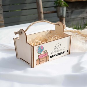 Geschenkmand met houtwol, geschenkdoos, gepersonaliseerd, geschenkmand, kit met motief 17 koffers pensioenpensioen