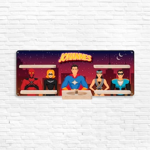 Tonie shelf - Superheroes 2 - customizable - Children&#39;s room shelf for Tonie figures with your desired name
