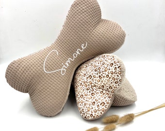 Reading bone with name with leopard print, terry cloth, waffle pique dark beige
