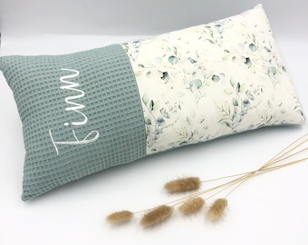 Name Pillow Eucalyptus, Waffle Pique Dustymint Light