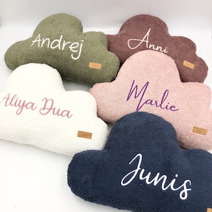Cloud cushion with name made of terry cloth, 20 different colors