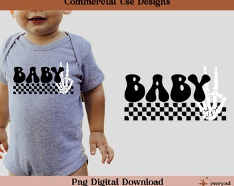 Retro Baby Halloween Checkered Skeleton Hands Png | Funny Halloween | Sublimation Design | DTF Design | Digital Download ONLY