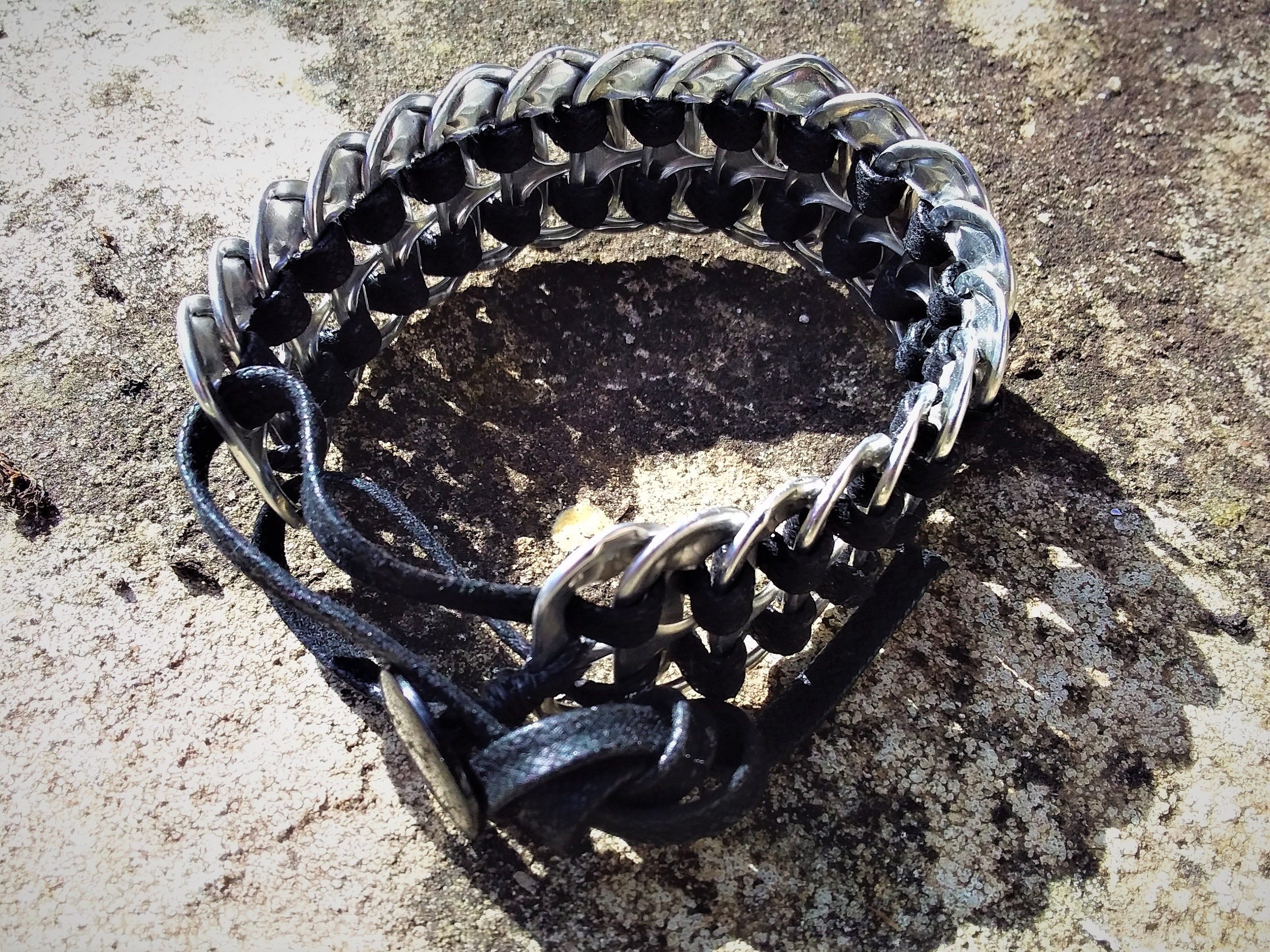 Recycled ring pulls bracelet black and silver. Recycled Etsy