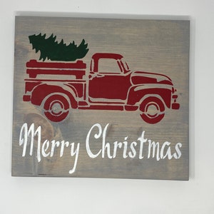 Merry Christmas Red Truck with Tree | Etsy