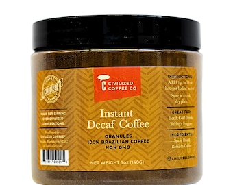 Instant Coffee Decaf Granules, Medium Dark Roast Gourmet Coffee Non-GMO Jar (5 oz)
