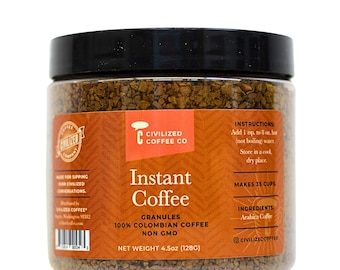 Civilized Coffee Instant Coffee Granules, Colombian Coffee Classic Roast, Non-GMO (4.5 oz)