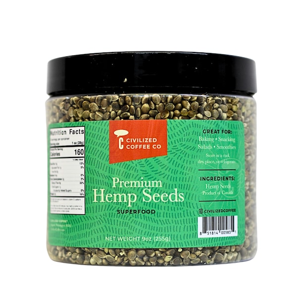 Hemp Seeds Whole Superfood for Snacking & Baking Gluten-Free, Jar (9oz)