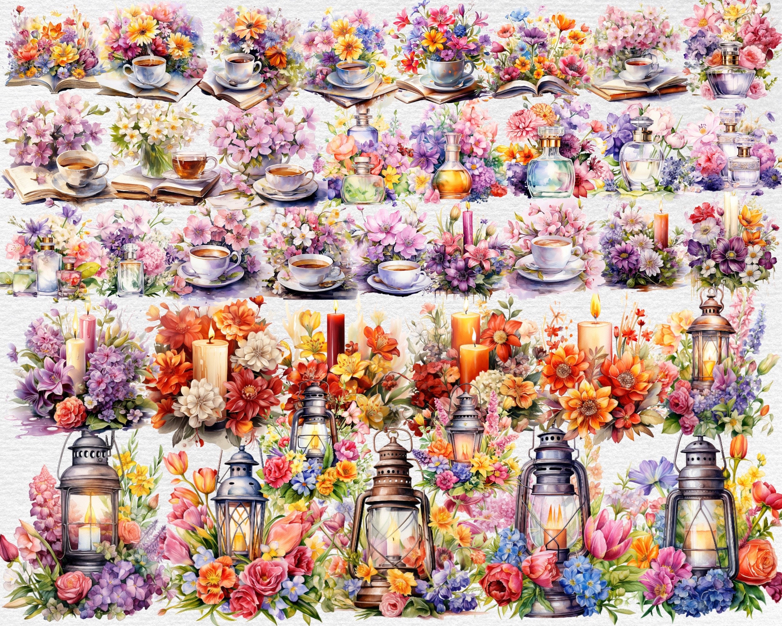 Spring Flowers Watercolor Clipart Bundle - 453 PNG Flower Images ...