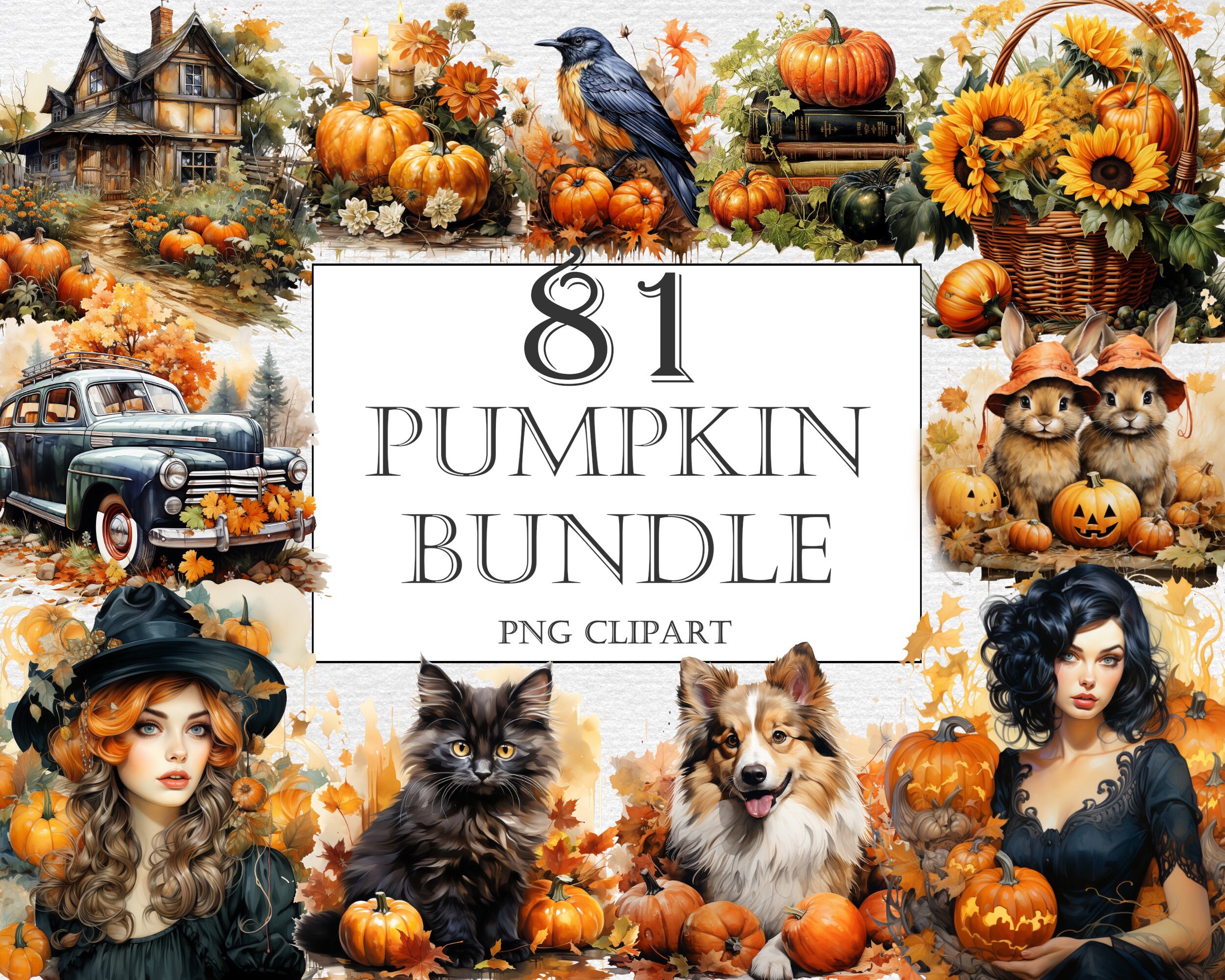 Pumpkins Watercolor Clipart Bundle - 81 PNG Pumpkin Fall Images ...