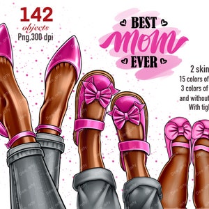 Woman clipart, Mother and daughter clipart, Fashion woman clipart, Family clipart, Mom child clipart, Pink high heels mom, Shoes clipart