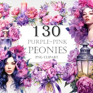 Rosa und Lila Pfingstrosen Aquarell Clipart, Sommer Blumen Clipart, Pfingstrosen Bundle, kostenlose kommerzielle Nutzung, PNG Blumen, Pfingstrosen Clipart png