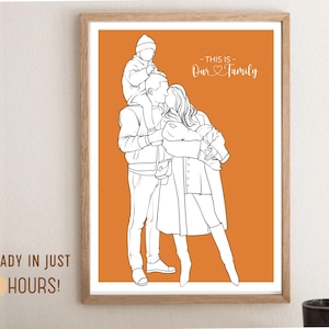 CUSTOM LINE DRAWING, Custom Family Portrait, Digital Art, Custom Family Portrait, Personalized gift, Hand drawing Couple portrait from photo