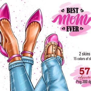 Mama und Tochter Clipart, Mütter Clipart, Mode-Illustration, Frau Clipart, Familie Look Clipart, Schuhe Clipart, Lady Boss Clipart