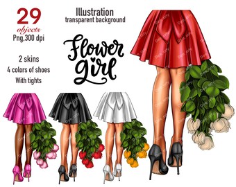 Fashion clipart, High heels clipart, Woman shoes clipart, Flower girl clipart, Instant download, Foot shoes art instant download PNG & PSD