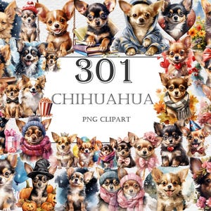 Chihuahua Watercolor Clipart Bundle - 331 PNG Adorable Dog Images, Cute Chihuahua Puppy Printables,Instant Digital Download,Commercial Use