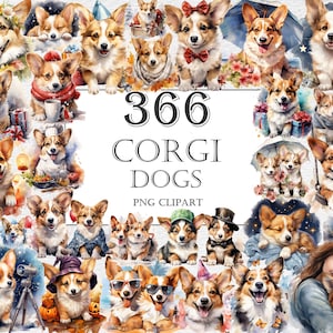 Corgis Aquarell Clipart Bundle - 366 PNG Entzückende Corgis Bilder, süße Hundegrafiken, Corgis Welpe, sofortiger digitaler Download, kommerzielle Nutzung