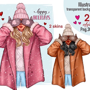 Winter clipart, Winter girl clipart,Fashion girls clipart,African American clipart, Afro girls clipart, Winter Xmas Fashion Planner Stickers