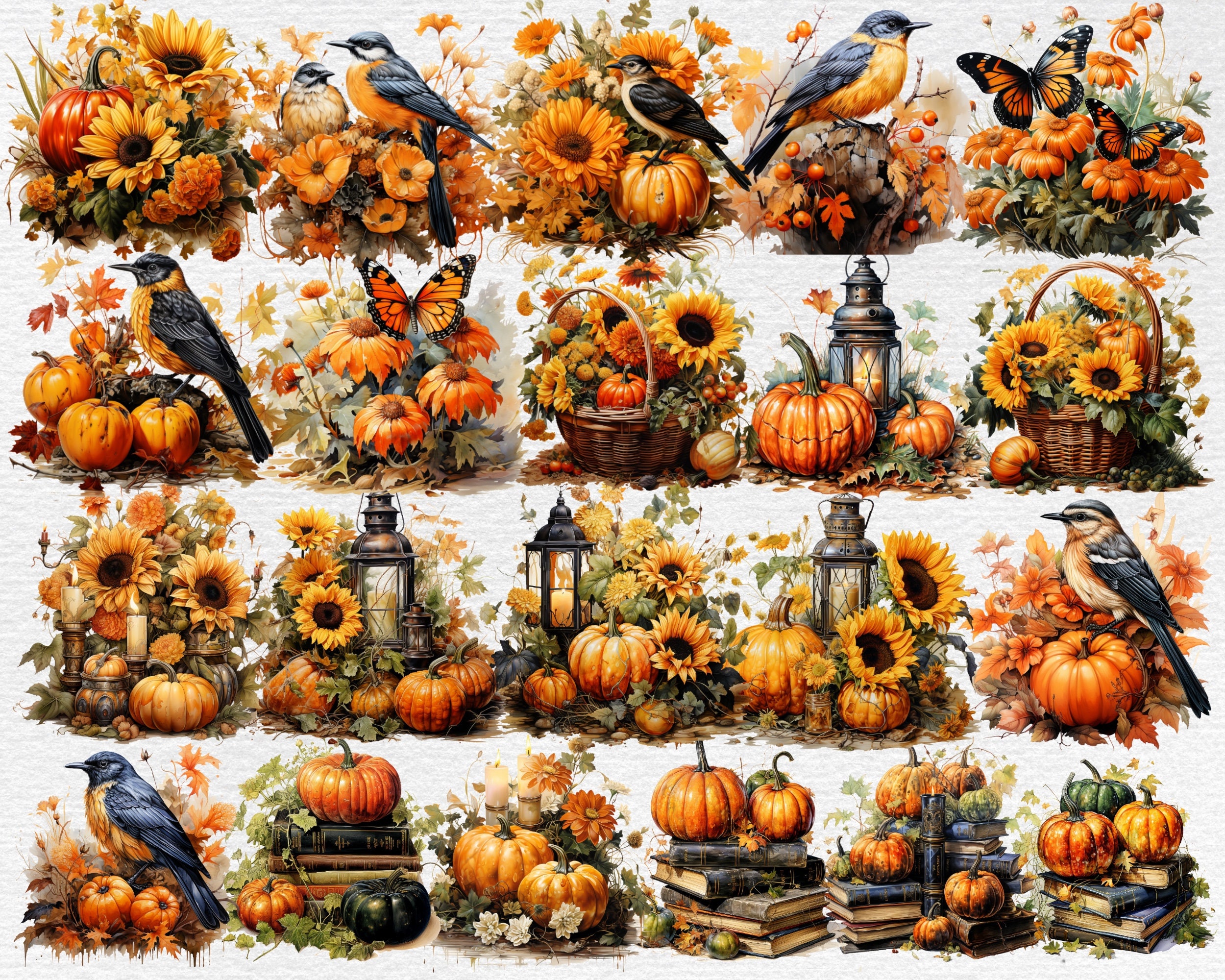 Pumpkins Watercolor Clipart Bundle - 81 PNG Pumpkin Fall Images ...