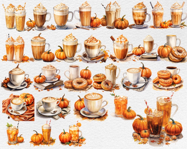 Pumpkin Spice Watercolor Clipart Bundle - 150 PNG Cozy Fall Images ...