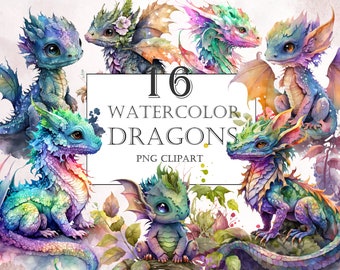 花の水彩画ドラゴンのクリップアート、妖精のかわいい赤ちゃんドラゴンのpng、虹の水彩画ドラゴンのクリップアート、ファンタジー動物のクリップアート、昇華デザイン