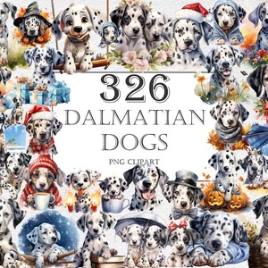 Dalmatians Watercolor Clipart Bundle - 326 PNG Adorable Images, Cute Dog Graphics, Puppy Printables, Instant Digital Download,Commercial Use