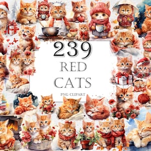 Red color Cats Watercolor Clipart Bundle - 239 PNG Adorable Images, Cute Kitten Graphics Printables,Instant Digital Download, Commercial Use