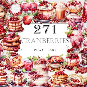 Cranberries Watercolor Clipart Bundle - 271 PNG Images of Refreshing Summer Berry Sweet Delights, Instant Digital Download, Commercial Use