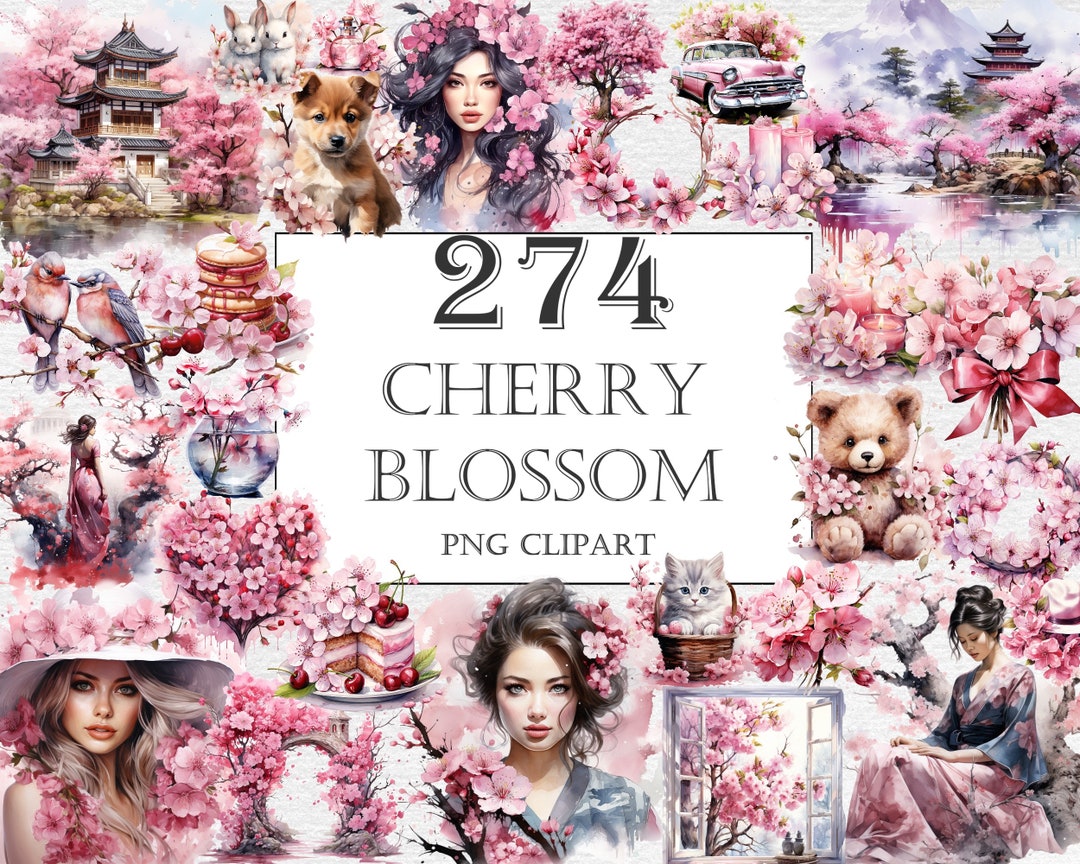 Cherry Blossom Watercolor Clipart Bundle - 274 PNG Images of Summer ...