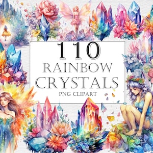 Watercolor Rainbow fairy crystals and gemstone clipart, Fantasy magic teal crystals clipart, Watercolor gems, Fantasy Rainbow Fairy png