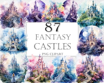 Watercolor Fantasy Castles Clipart | Fairy Tale Fortress, Stronghold, Towering Turrets Illustrations | Instant Download for Commercial Use