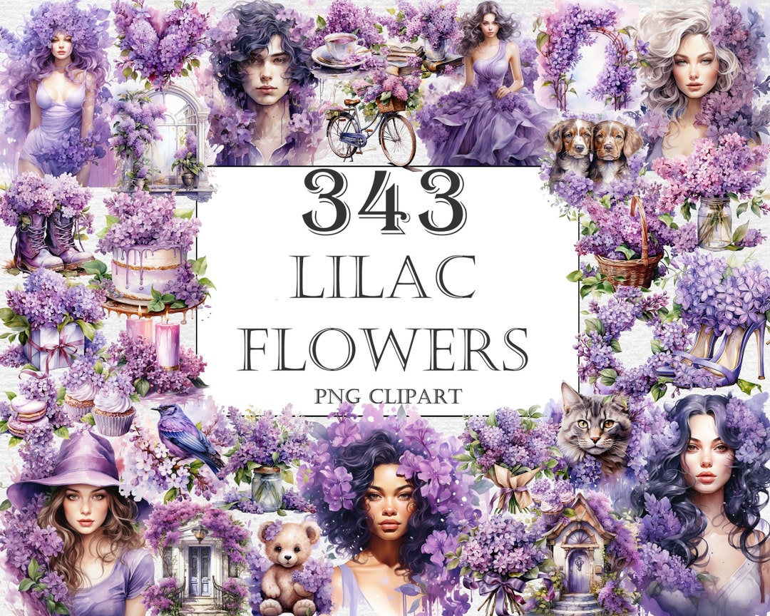 Lilac Flowers Watercolor Clipart Bundle - 343 PNG Spring Summer Flower ...