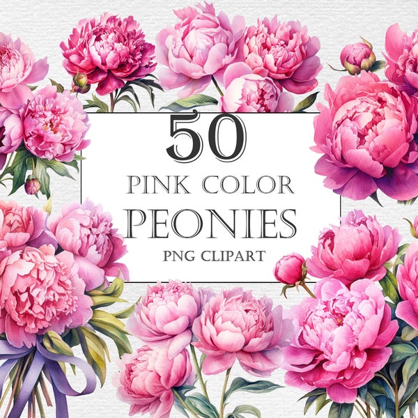 50 png Pink Peonies Watercolor Clipart, Summer flowers clipart, Peonies Bundle, Free Commercial Use, PNG flowers, Peony clipart, Paper craft